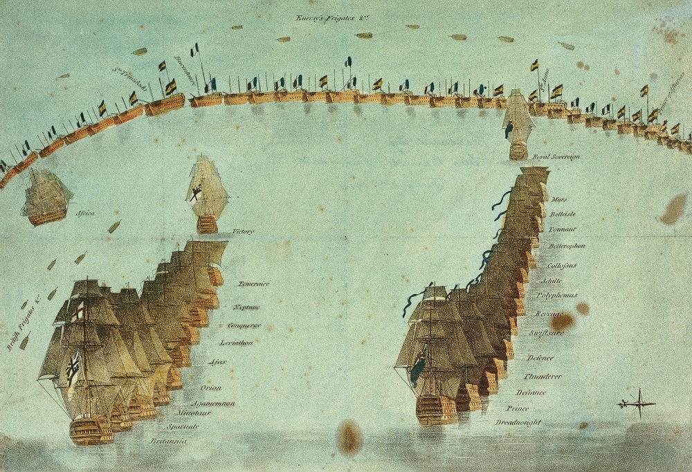 ‘1805 Battle Of Trafalgar, Print Of Nelson's Disposition Of Ships’ by Robert Dodd