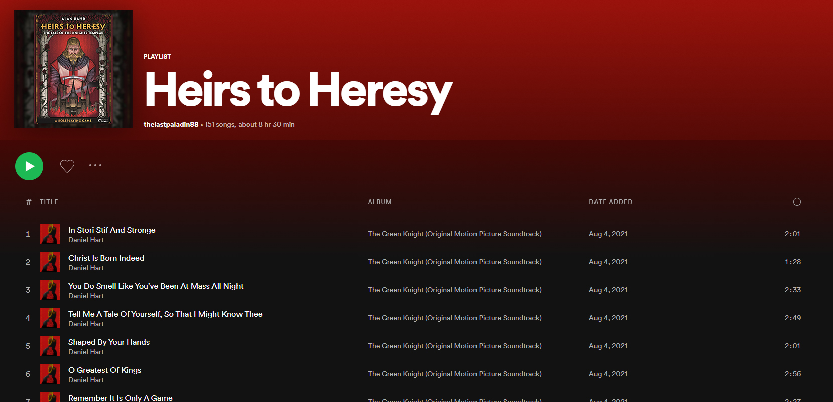 Heirs to Heresy Spotify Playlist