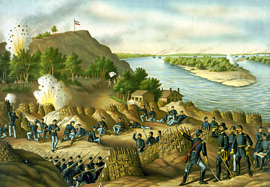 Vicksburg - 13, 15, & 17 Corps, Commanded by Gen. U.S. Grant, assisted by the Navy under Admiral Porter--Surrender, July 4, 1863, by Kurz and Allison