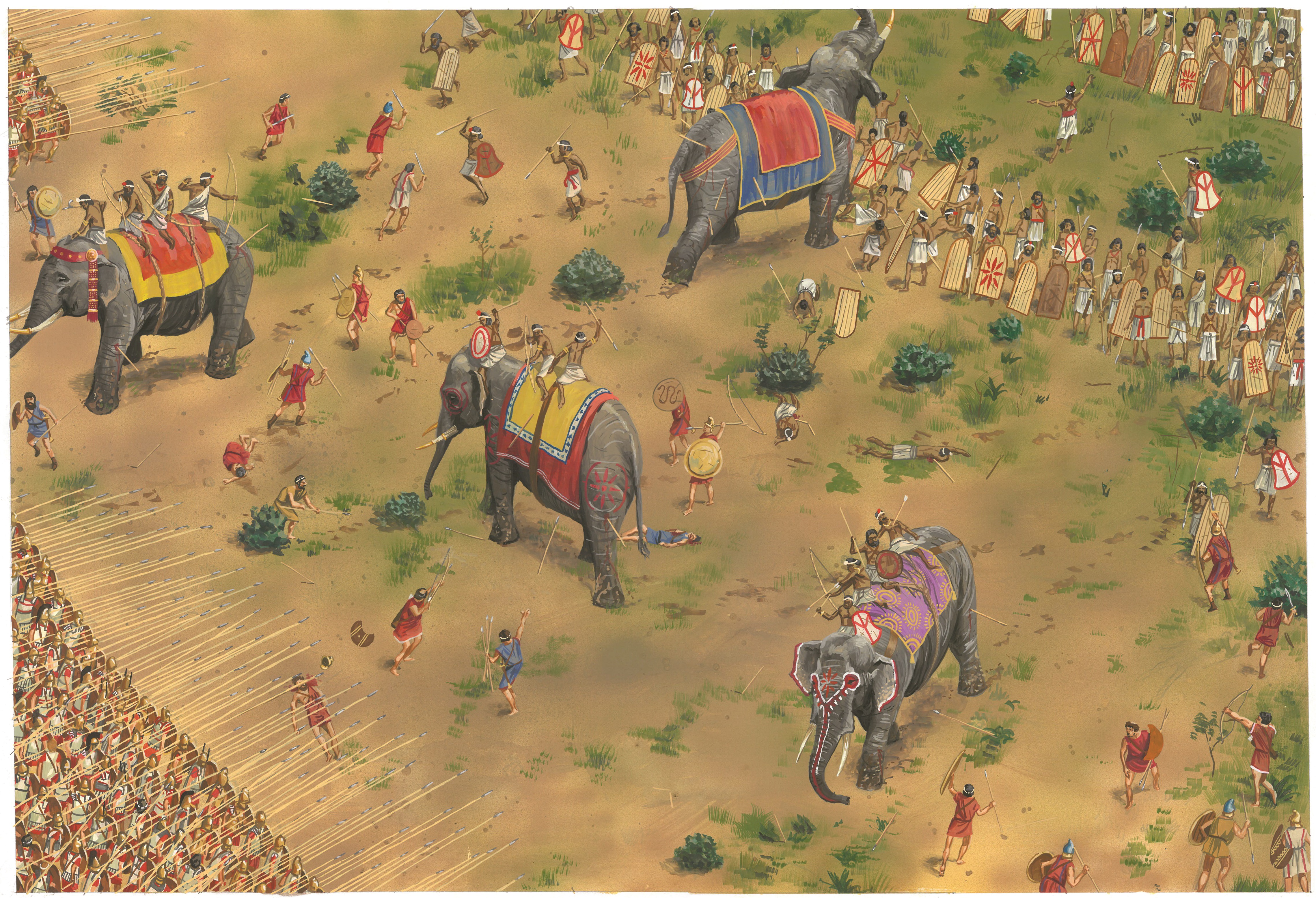 FIGHTING ELEPHANTS Artwork depicting a battle from 326BC