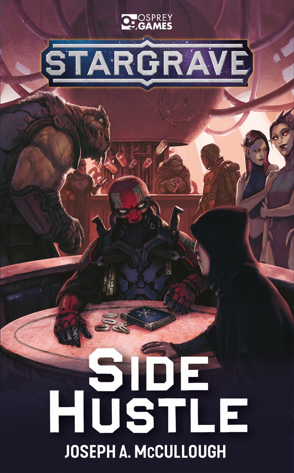 The Stargrave: Side Hustle cover, with art depicting two figures exchanging goods and money in a crowded alien bar